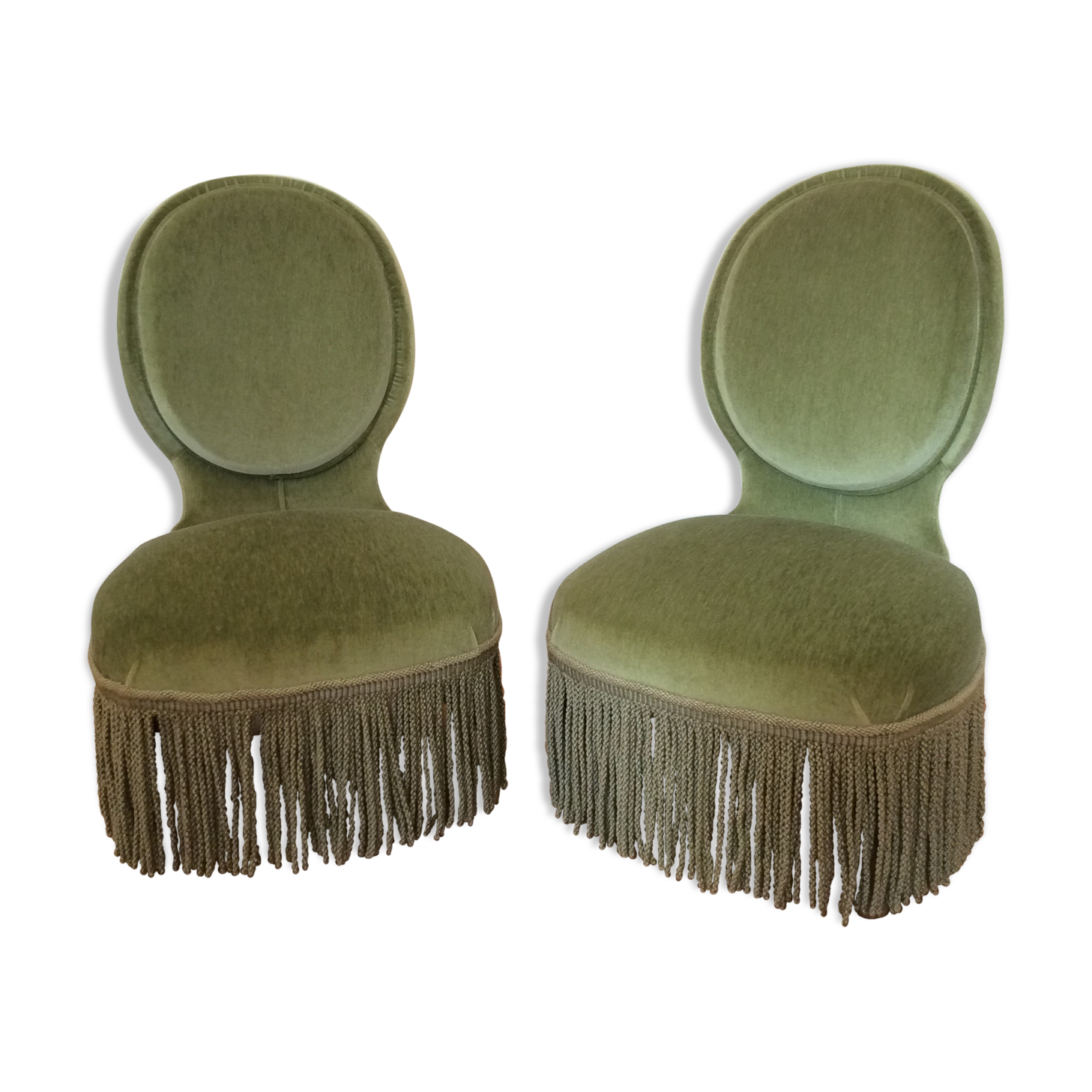 Pair of green velvet armchairs