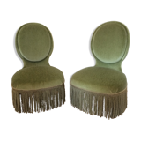 Pair of green velvet armchairs