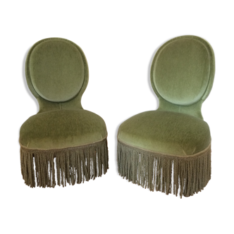 Pair of green velvet armchairs
