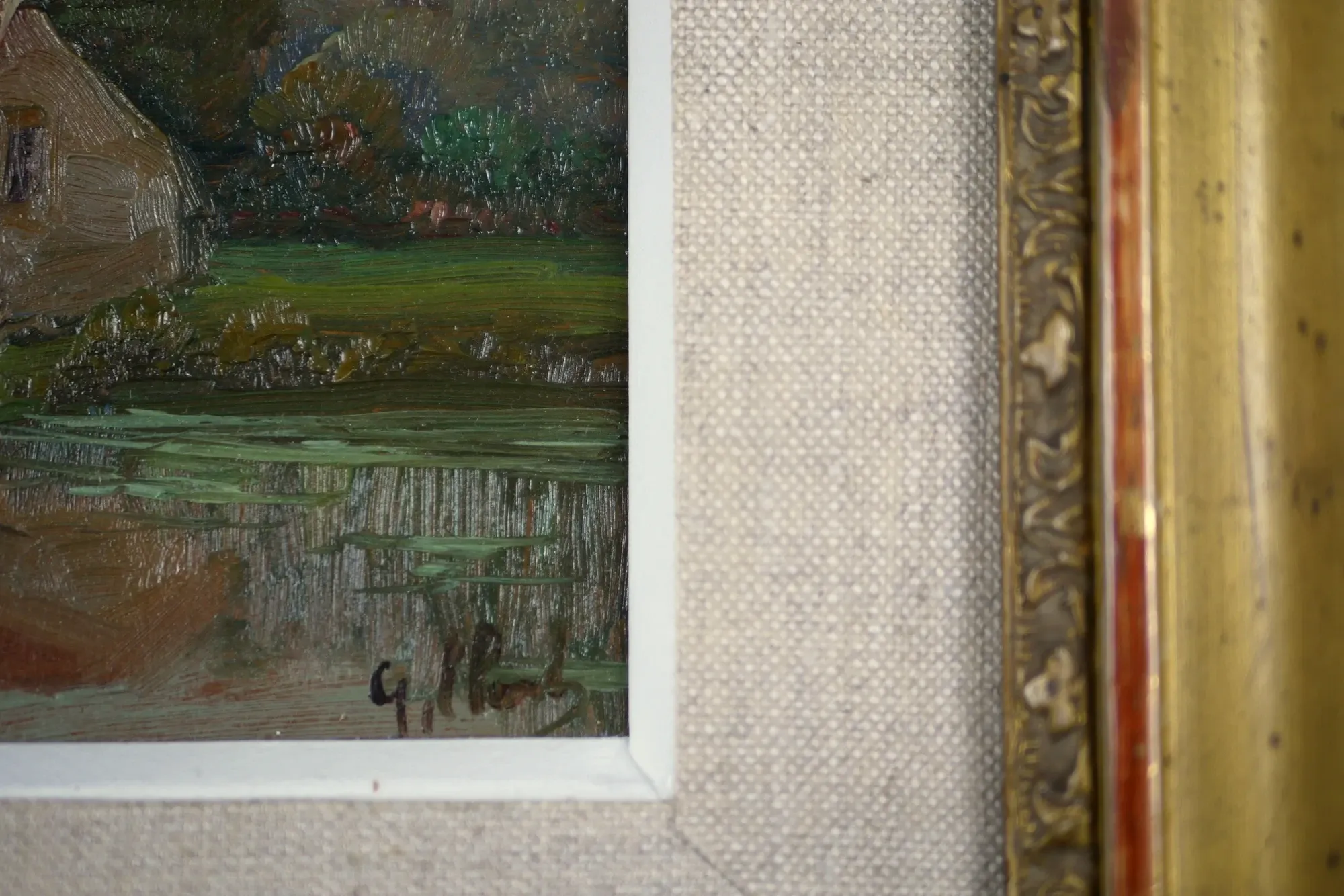 Washerwoman at the washhouse - Old oil painting signed Gilbert