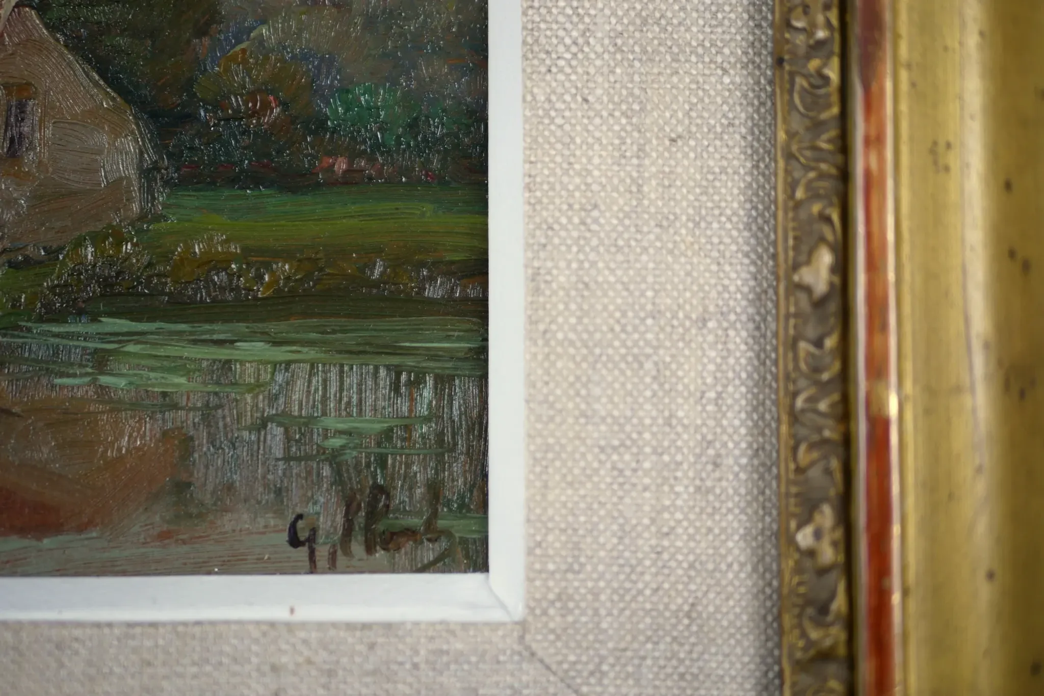 Washerwoman at the washhouse - Old oil painting signed Gilbert