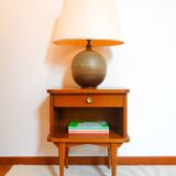 Scandinavian bedside table with compass legs in oak from the 50s and 60s