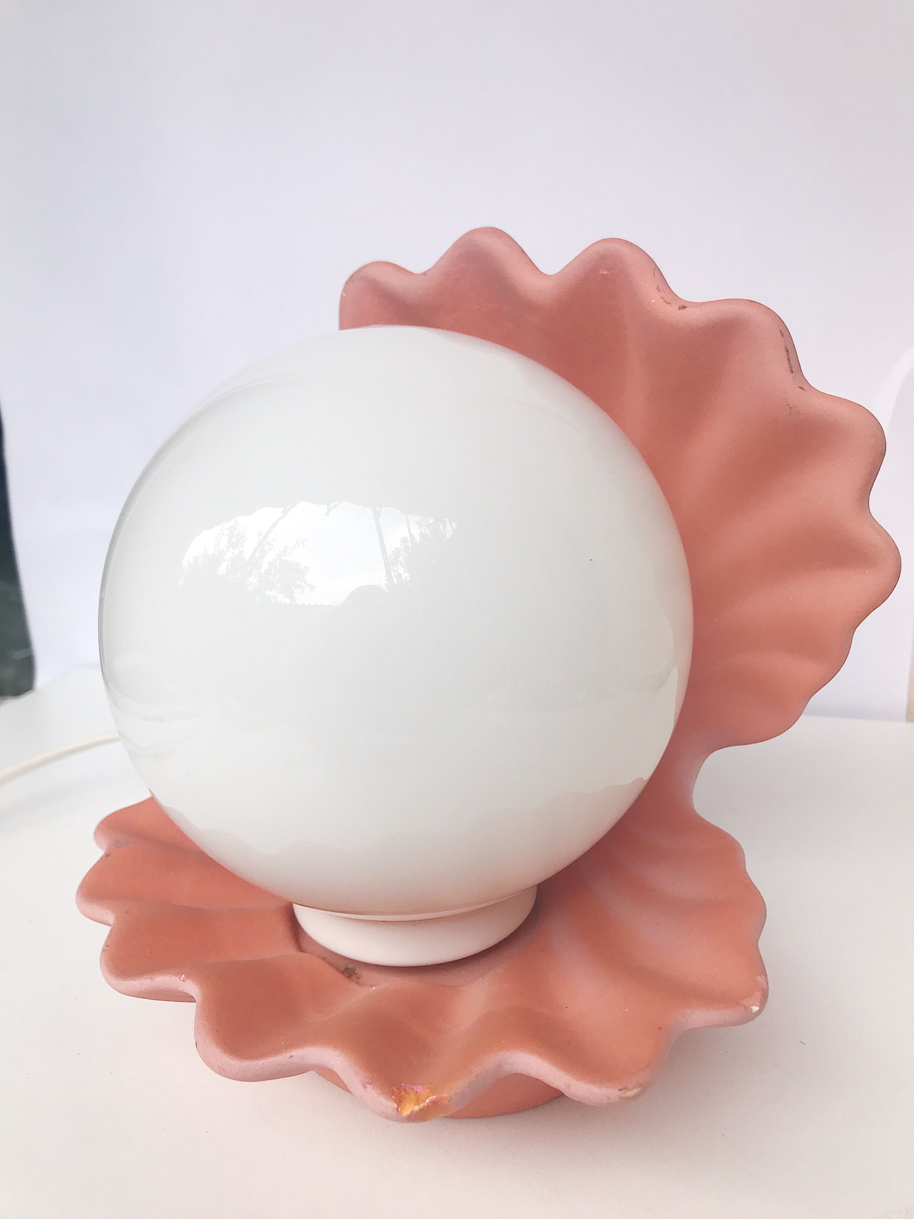 Lampe coquillage vintage années 70 couleur corail