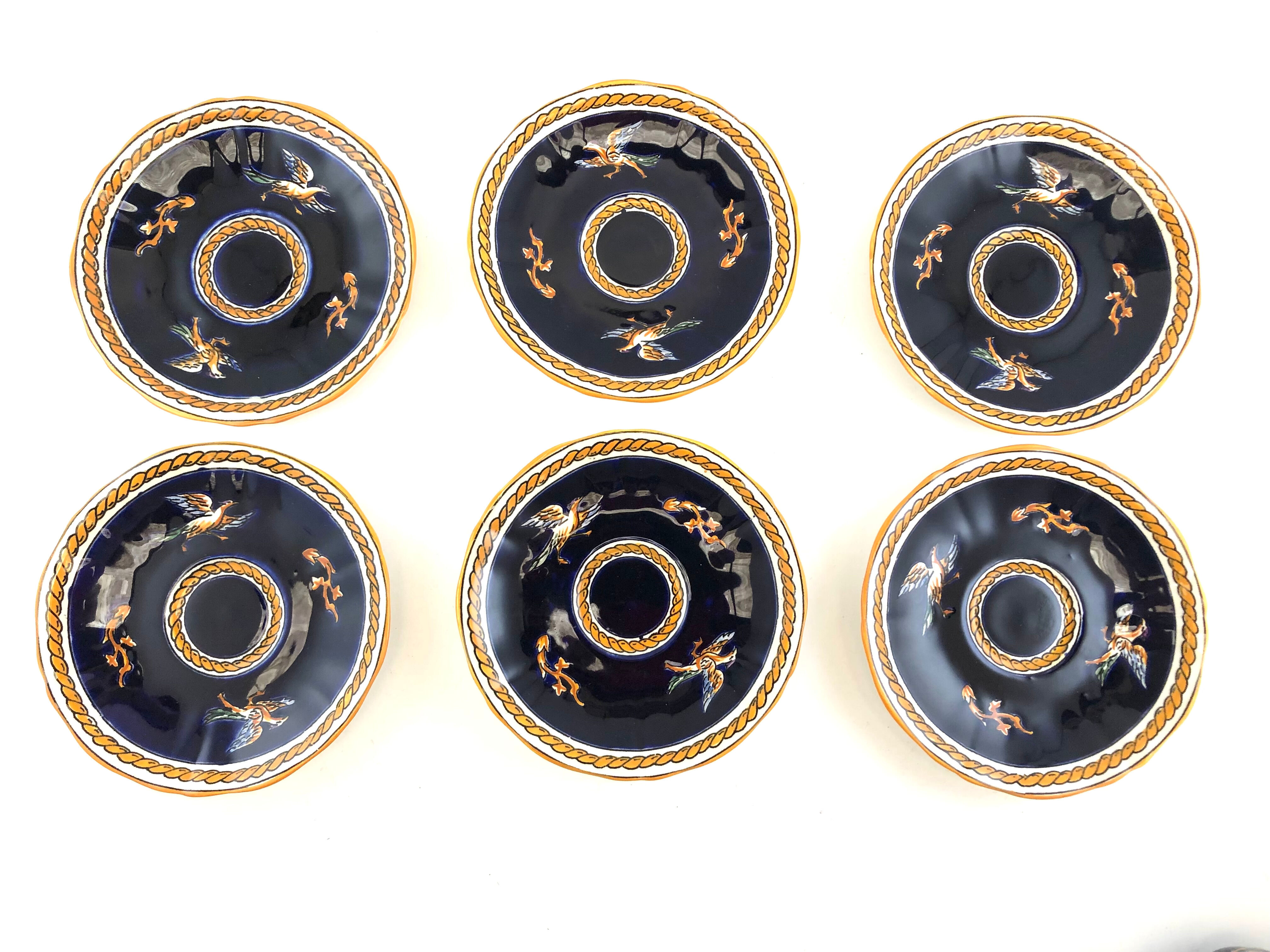 6 tasses café bleu Gien Renaissance