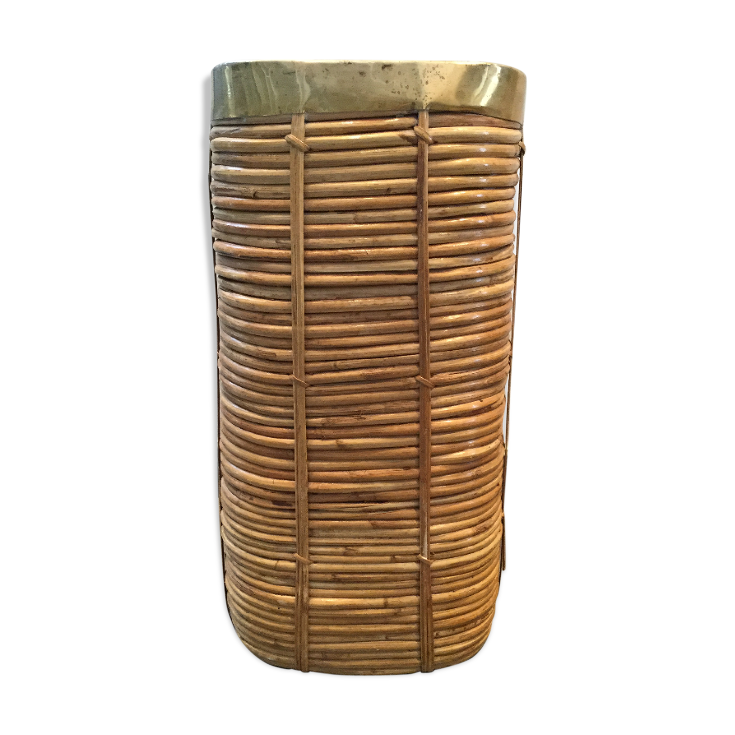 Umbrella stand in rattan and brass 60s/70s