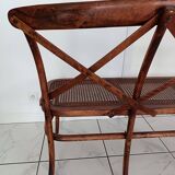 CURVED WOOD AND CANE BENCH