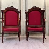 Pair of armchairs style louis xvi molding and carved period xixth
