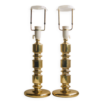 Pair of large brass table lamps from Strini Belysning Denmark. Mid-century Hollywood Regency 1960s.