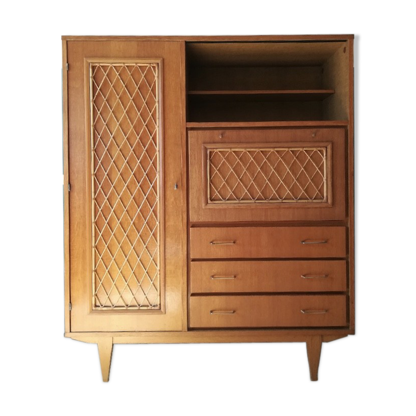 Vintage secretary furniture with rattan