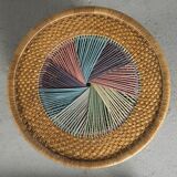 Polychrome wicker pedestal table, circa 1970