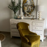 Green velvet toad armchair