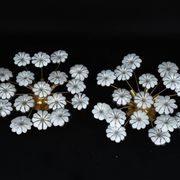 Pair of Murano white flower ceiling lamps. Italy 1980s