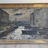 Painting venice by night oil on canvas j peters xixth century