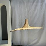 Small suspension, rattan luminaire in hat shape D:60cm
