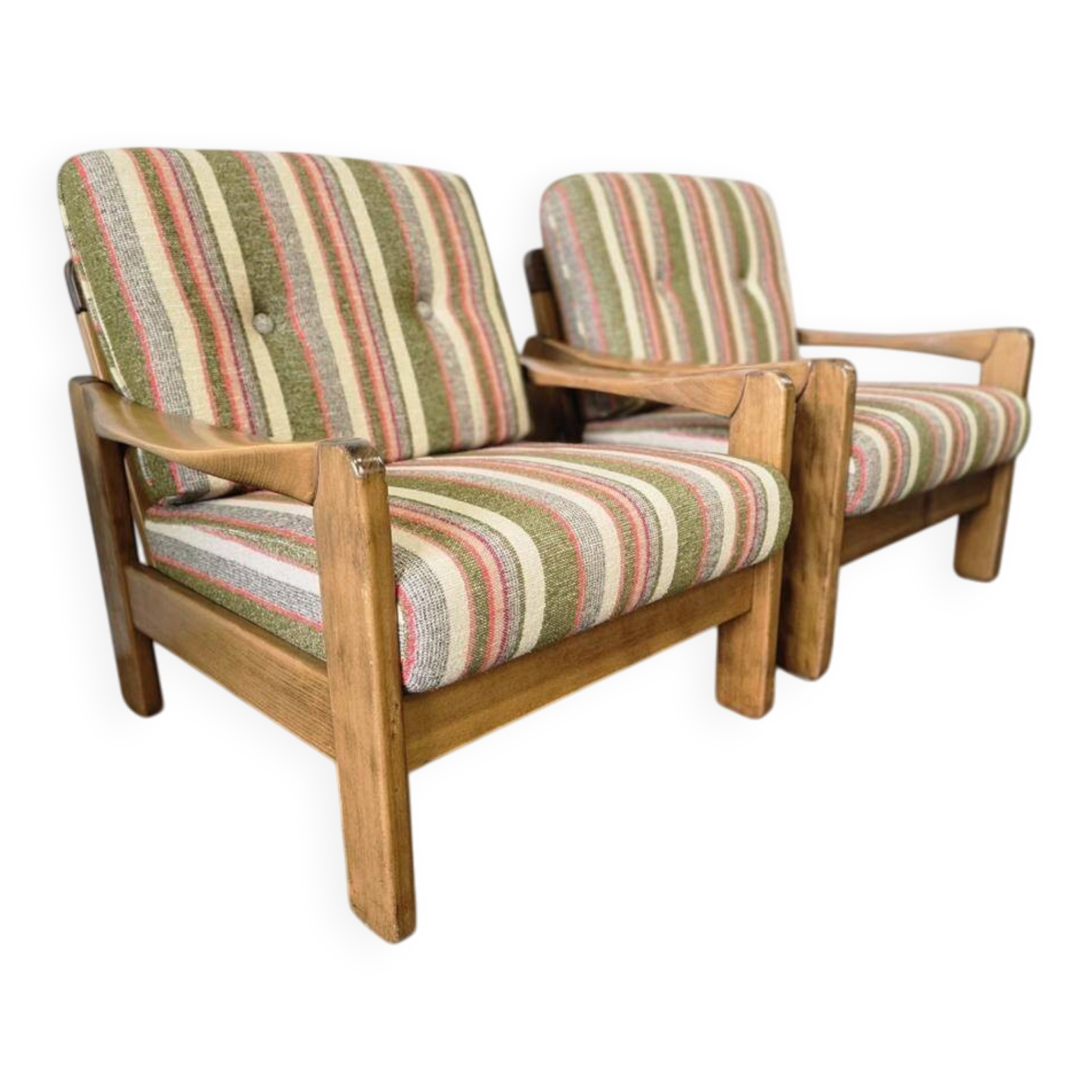 Set of 2 vintage wooden armchairs / chairs / seats