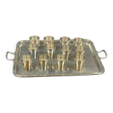 12 cups with silver metal tray