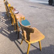 Set of 6 mismatched vintage wooden bistro chairs