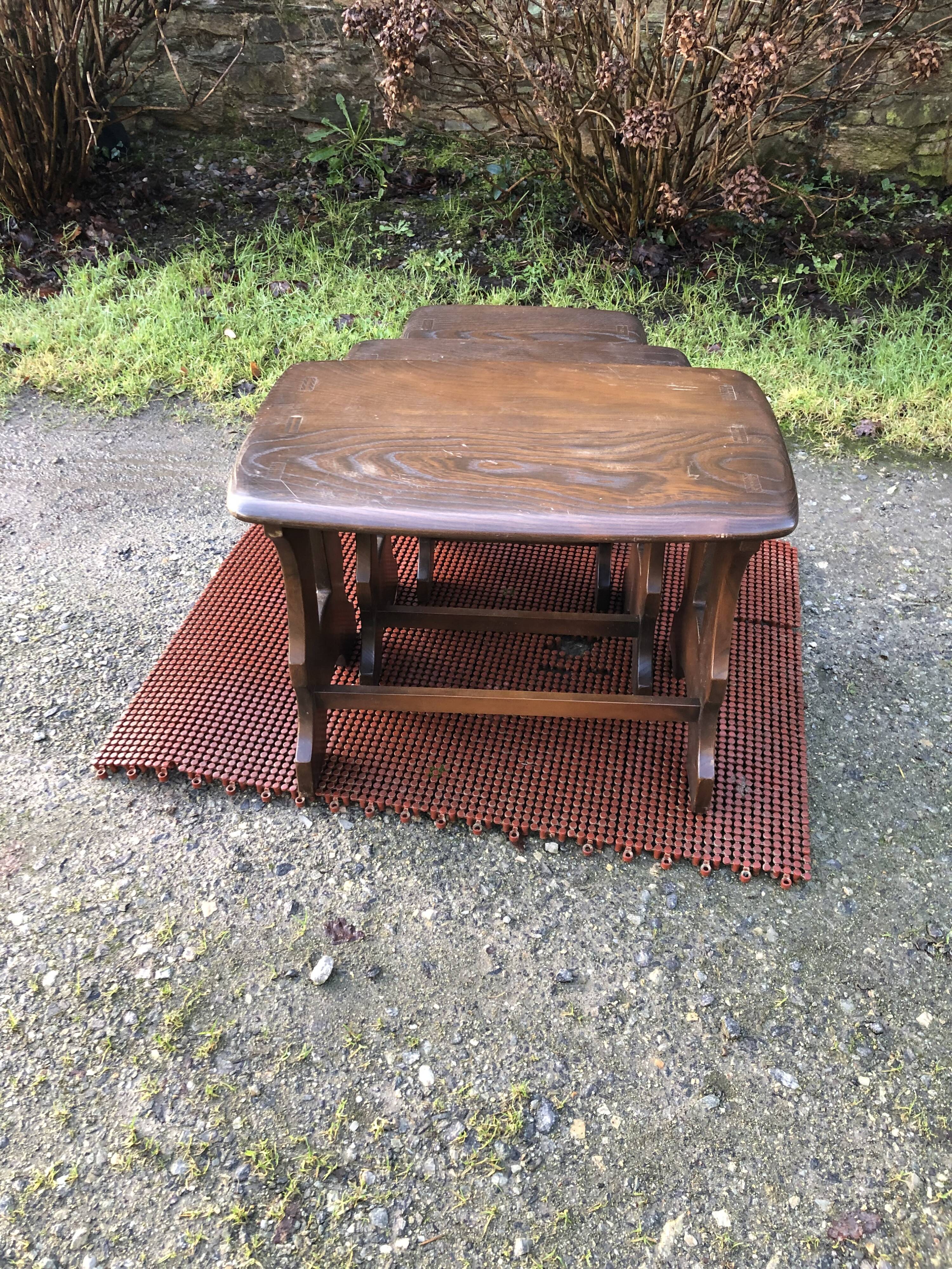 Vintage English nesting tables in elm.