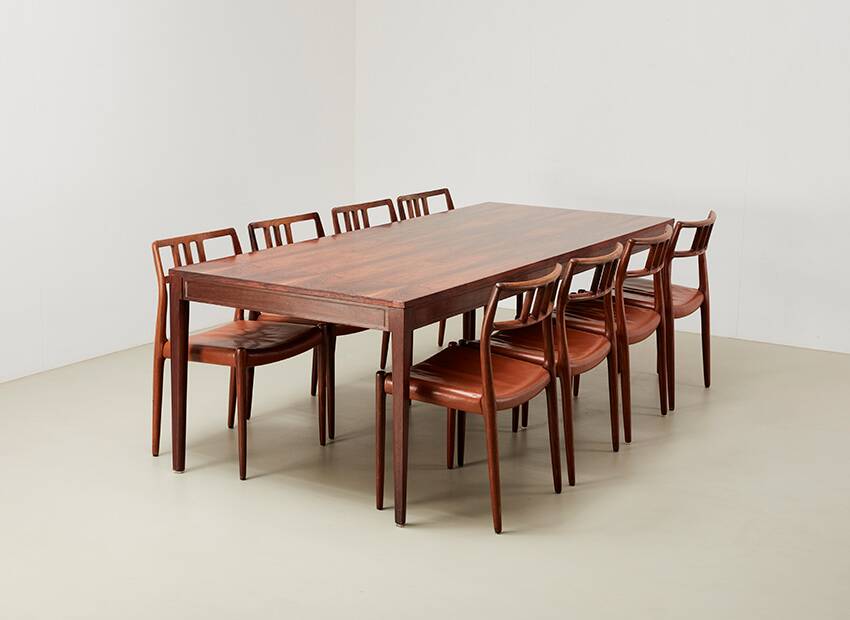 Niels Otto Moller Set of 8 Model 79 Dining Chairs in Rosewood and Leather for JL Mollers 1966