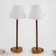 Nybro Armaturfabrik, desk lamps, brass, amber glass, Sweden, 1960s