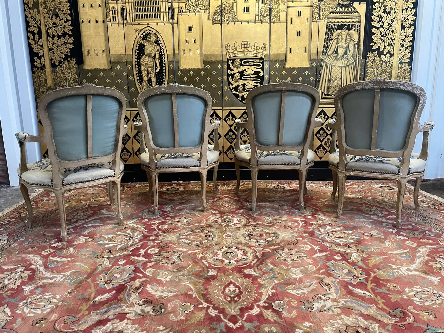 Suite of 4 Louis XV style convertible armchairs
