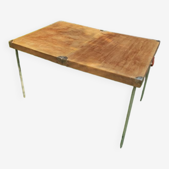 Table de camping vintage en bois massif / valise