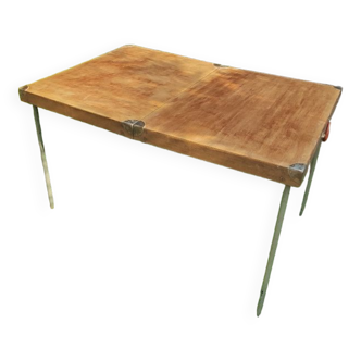 Table de camping vintage en bois massif / valise