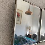 Miroir vintage 1950 triptyque barbier biseauté canard - 24 x 58 cm