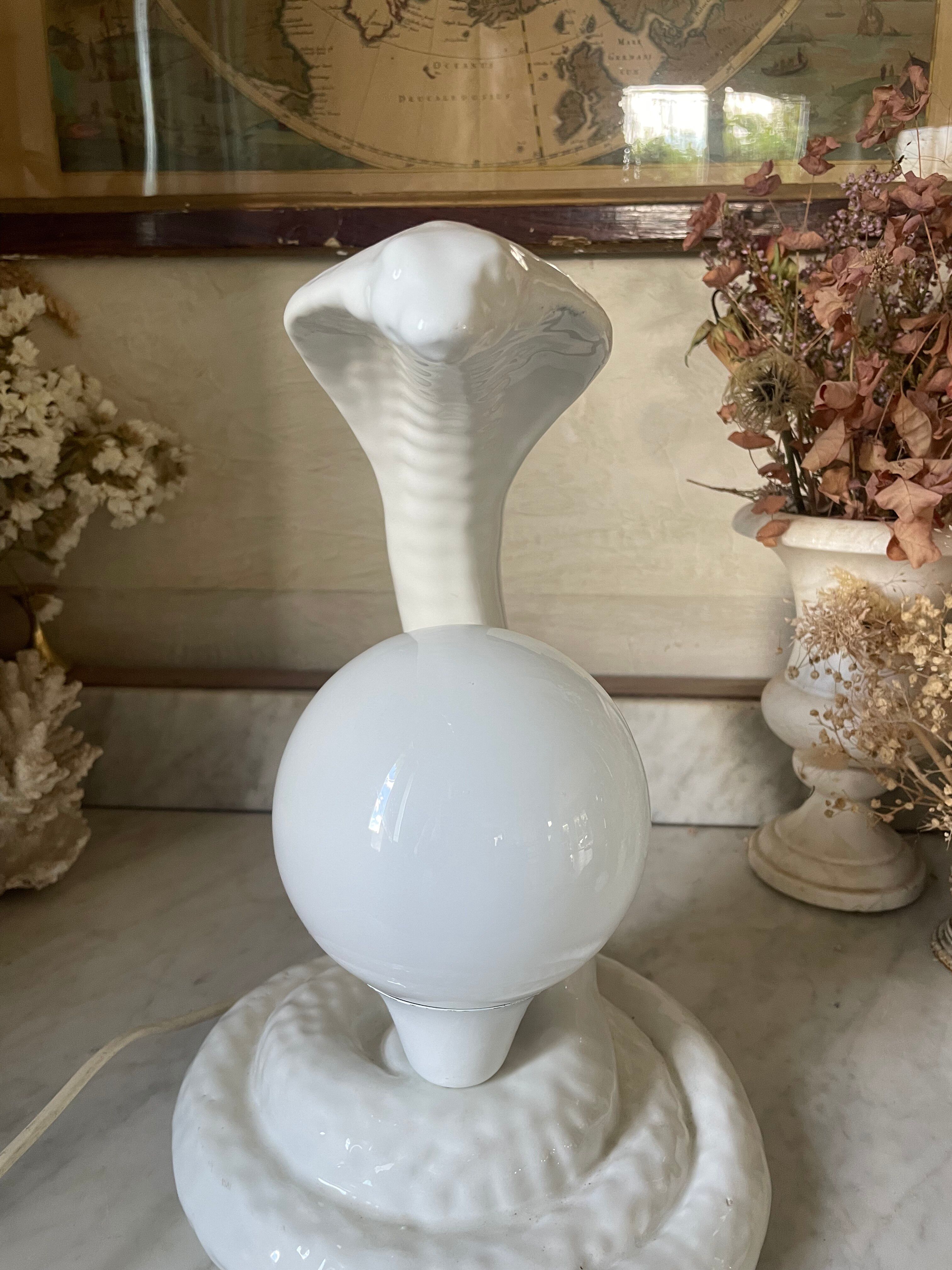 Vintage cobra lamp in ceramic and opaline