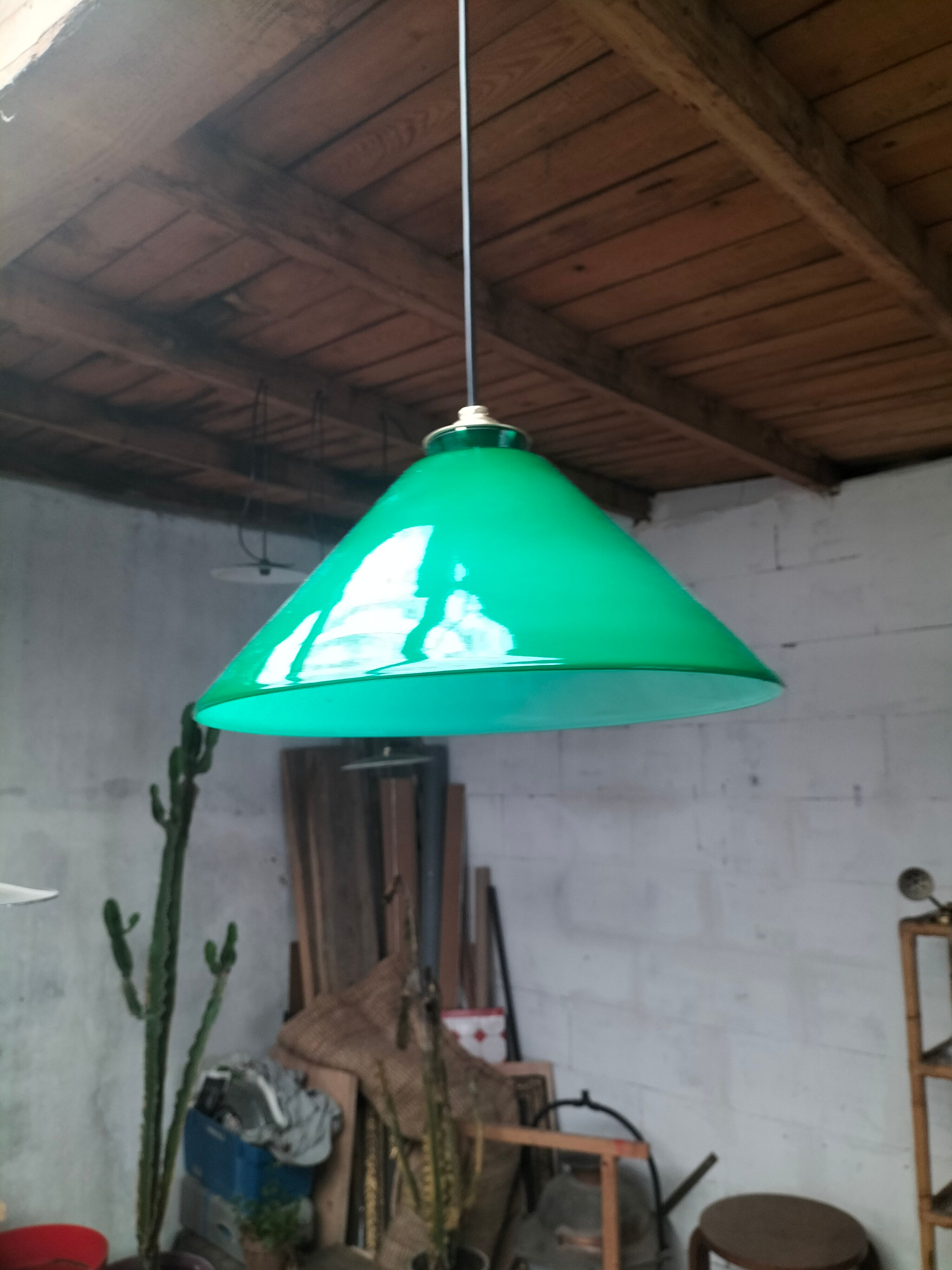 Pendant light green opaline cone