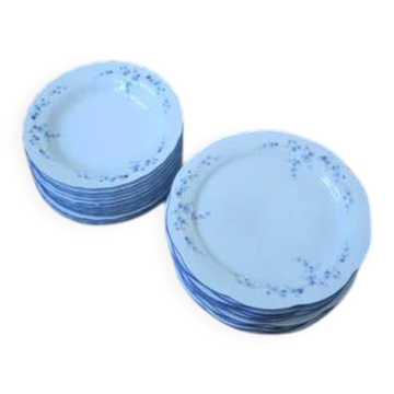 12 flat plates and 12 deep plates vintage blue flowers Winterling Bavaria - 1970s
