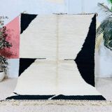Handmade Beni Ourain Rug: Black & White Moroccan Wool Carpet 150/250cm