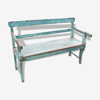 A Gorgeous Antique Green Wooden Indian Bench