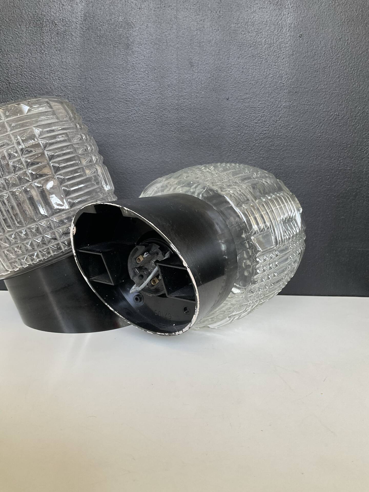 Pair of vintage moulded glass wall lights from the 70s.