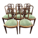 8 Vintage Wooden Chairs With Green Velvet Seat 20th Century