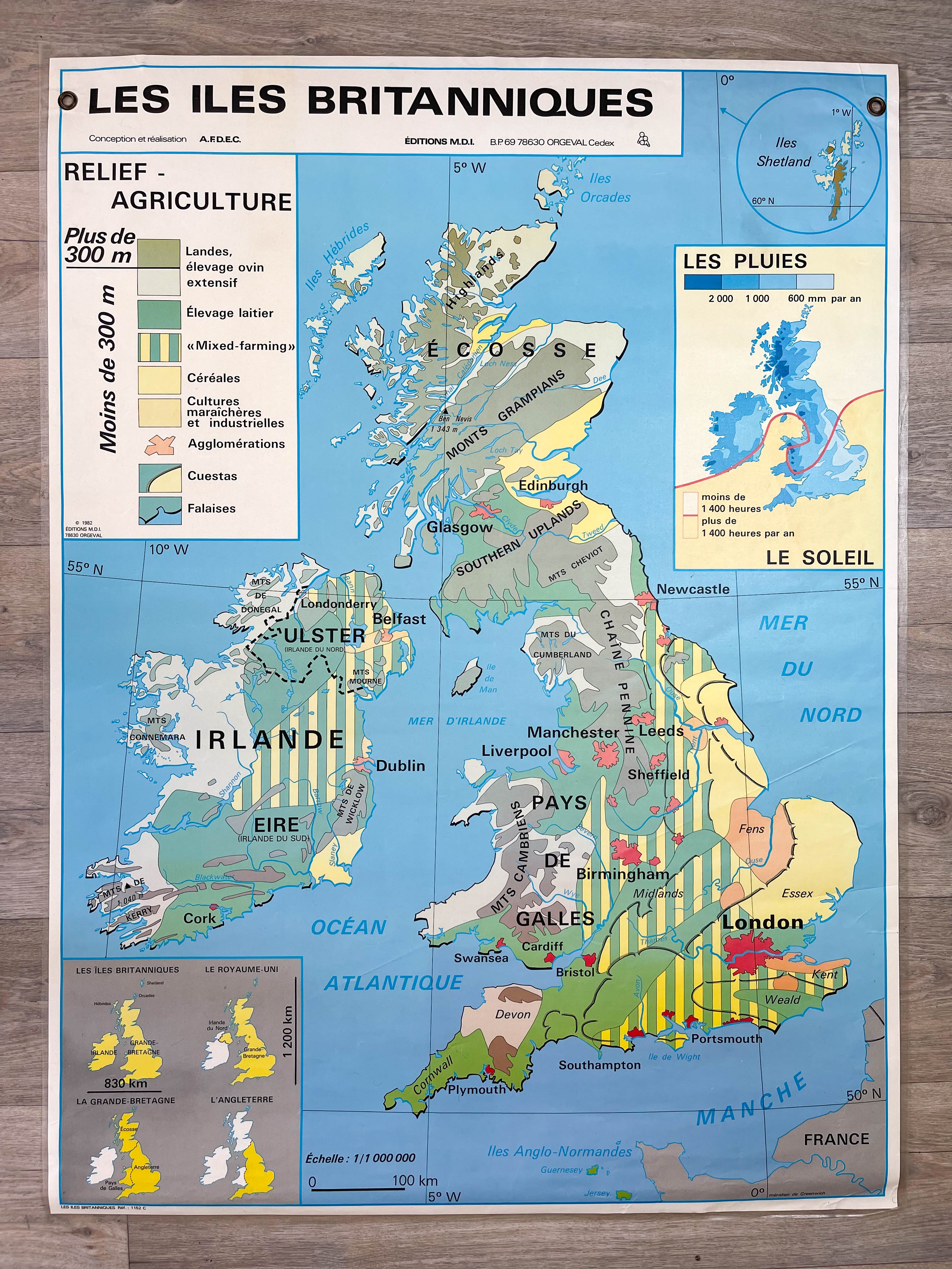 Vintage school map of the British Isles, mid-1982