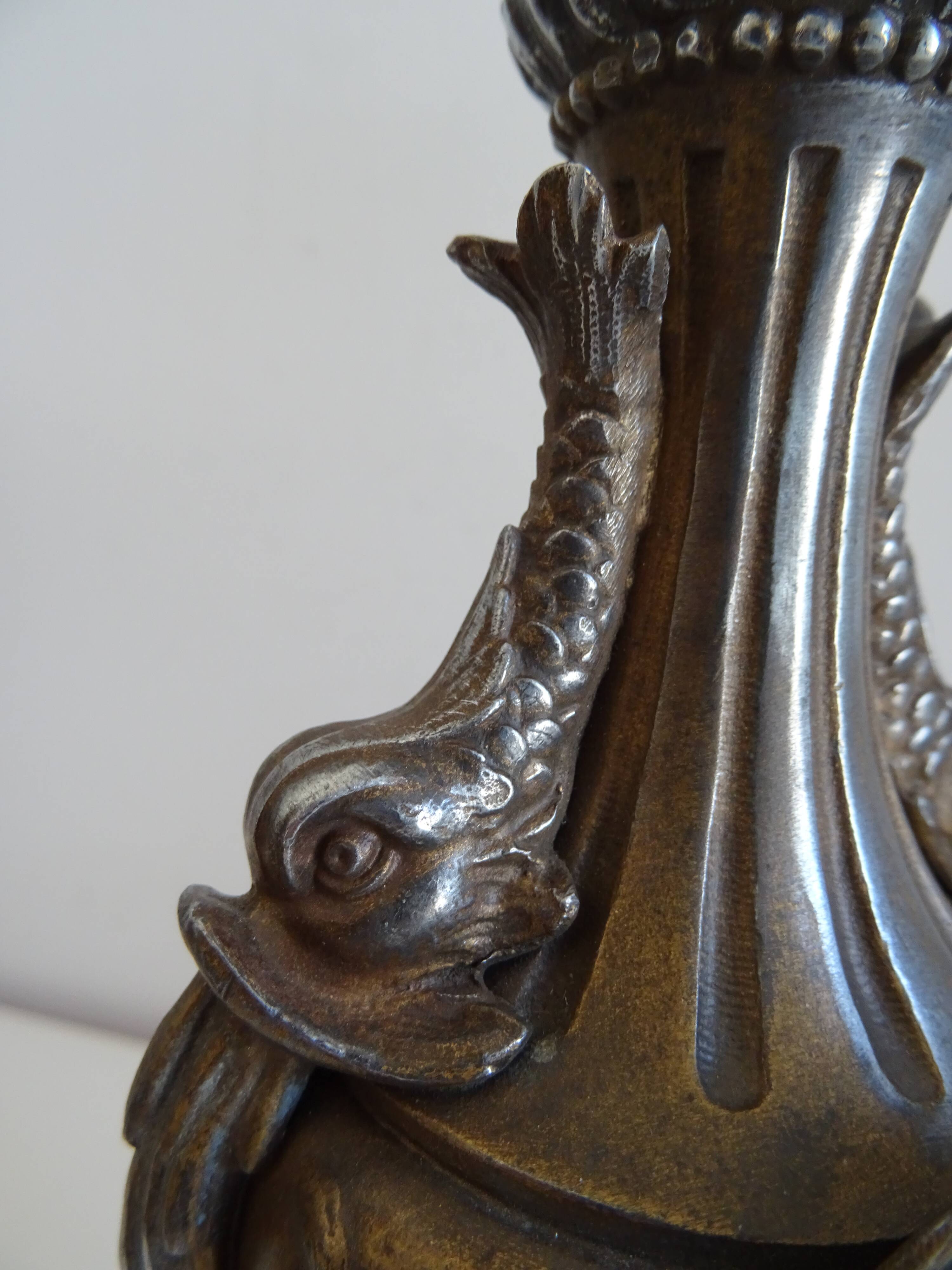 Pair of Louis XVI style lion and cherub decoration lamps