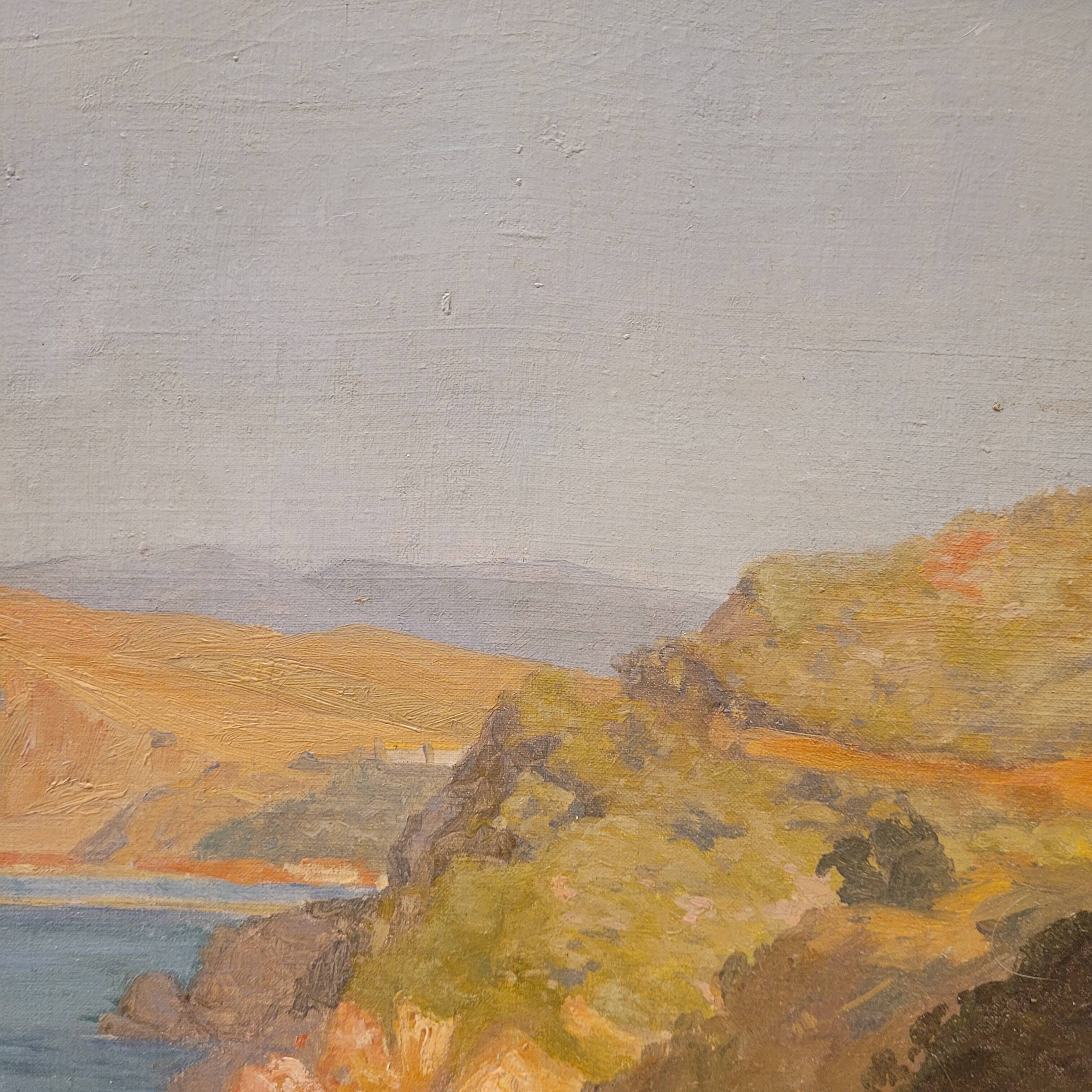 Oil on the cartoon “Vista de la costa de Villefranche”, Rene Charles Edmond