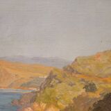 Oil on the cartoon “Vista de la costa de Villefranche”, Rene Charles Edmond