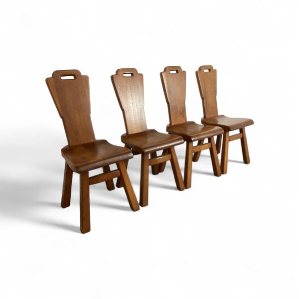 4 chaises de salle à manger brutalistes du milieu du siècle, Belgique / années 1970