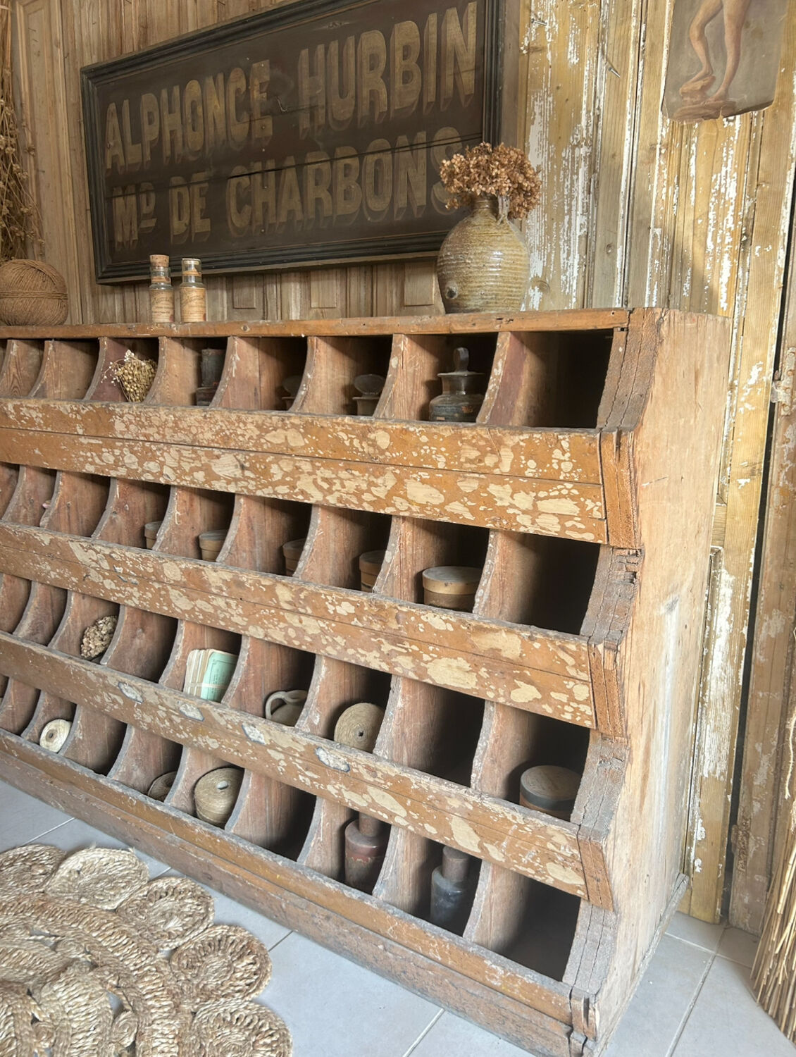 Antique seed cabinet with compartments