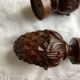 Set of 2 old pine cone shaped wooden tips