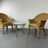 Modernist tropical brutalist leather chairs from Budji Layug, 1990s, set of 2
