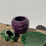 Sweet in Grape Slip or vintage jam maker, green and purple earthenware ceramics