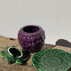 Sweet in Grape Slip or vintage jam maker, green and purple earthenware ceramics