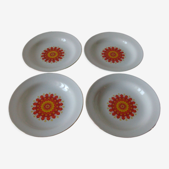 Lot de 4 anciennes assiettes creuses fleur orange années 1970 Winterling Bavaria porcelaine