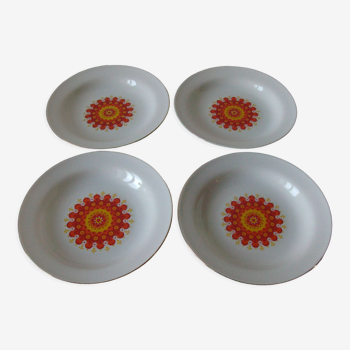 Set of 4 old hollow plates orange flower 1970s Winterling Bavaria porcelain
