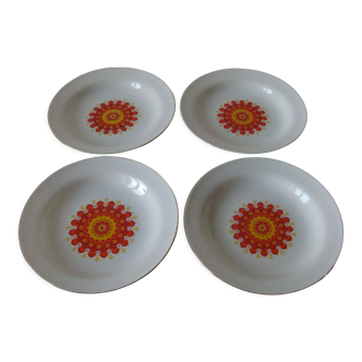 Lot de 4 anciennes assiettes creuses fleur orange années 1970 Winterling Bavaria porcelaine