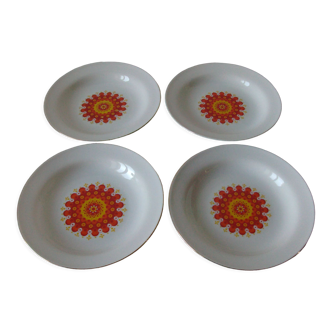 Set of 4 old hollow plates orange flower 1970s Winterling Bavaria porcelain
