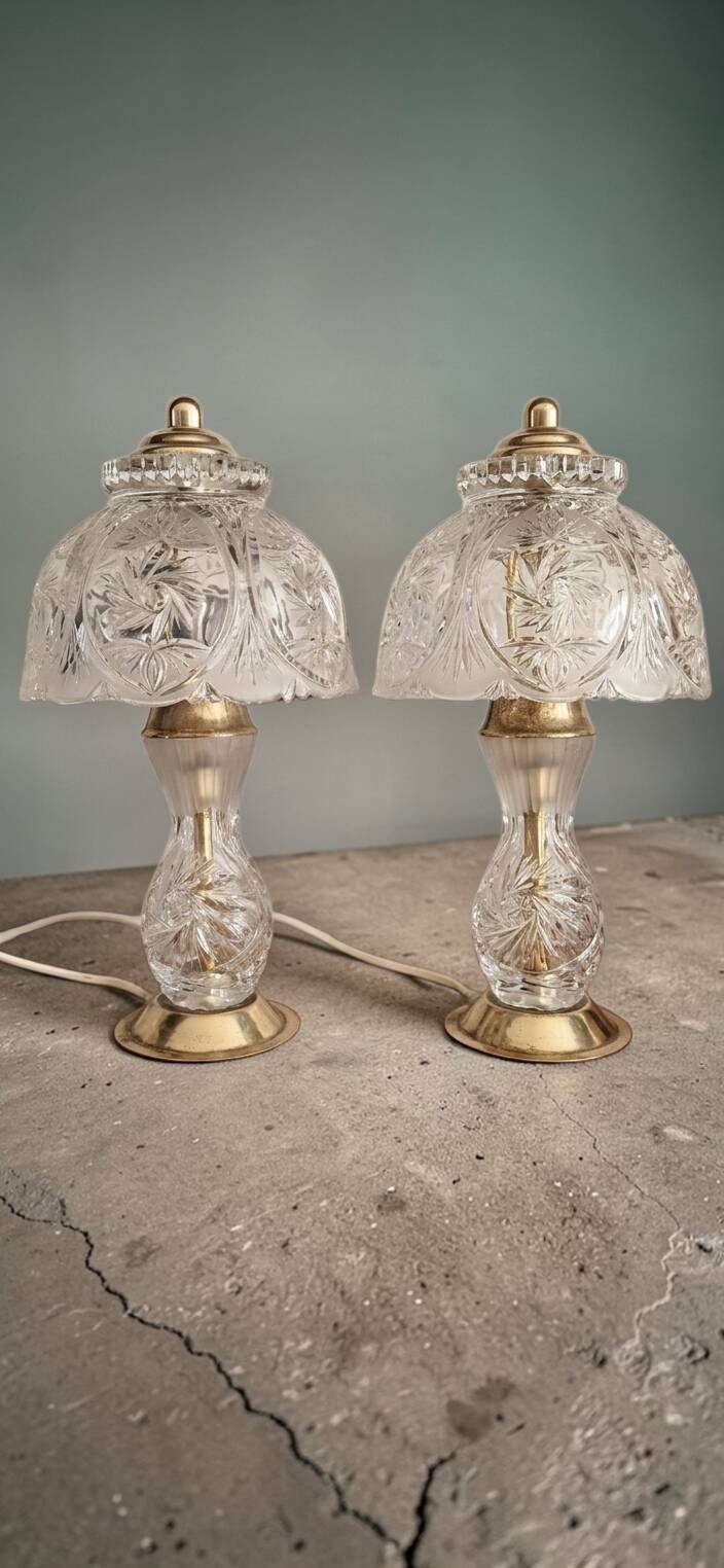 Pair of cut crystal and brass lamps - European production 1950